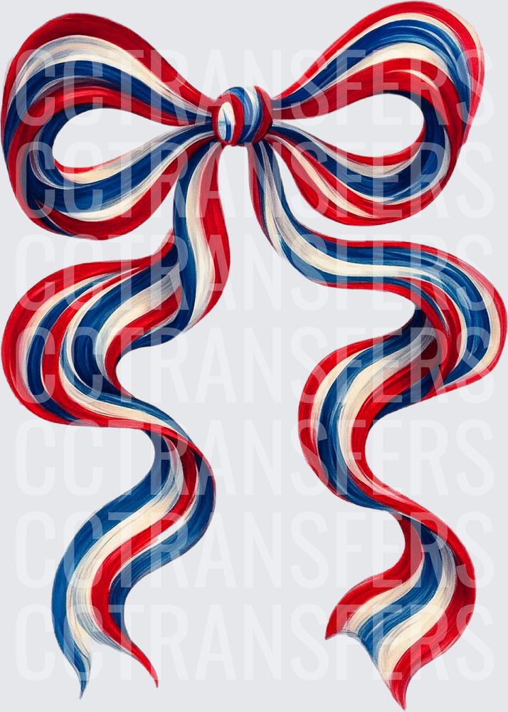 Patriotic Red White Blue Striped Ribbon Bow (DTF)