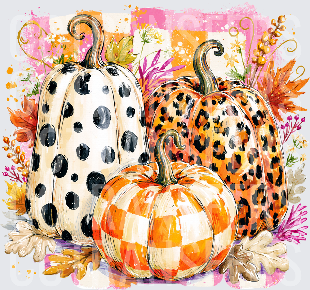 Patterned Pumpkin Trio Fall Floral Arrangement (DTF)