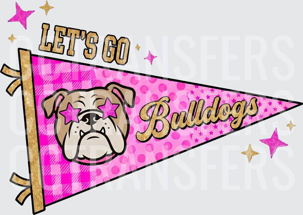 Let's Go Bulldogs Pink Pennant Star-Eyed Bulldog (DTF)