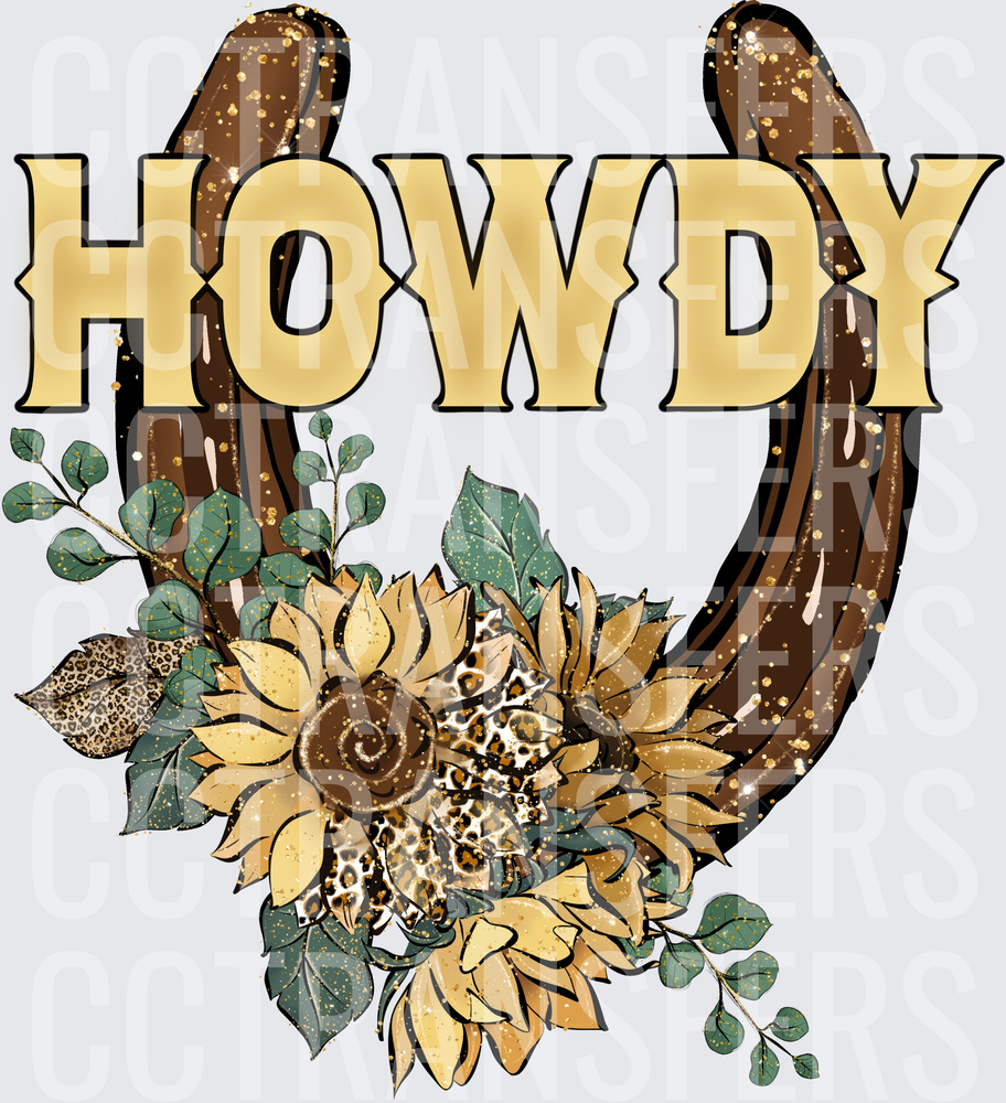 Howdy Horseshoe Sunflowers Leopard Floral Western (DTF)