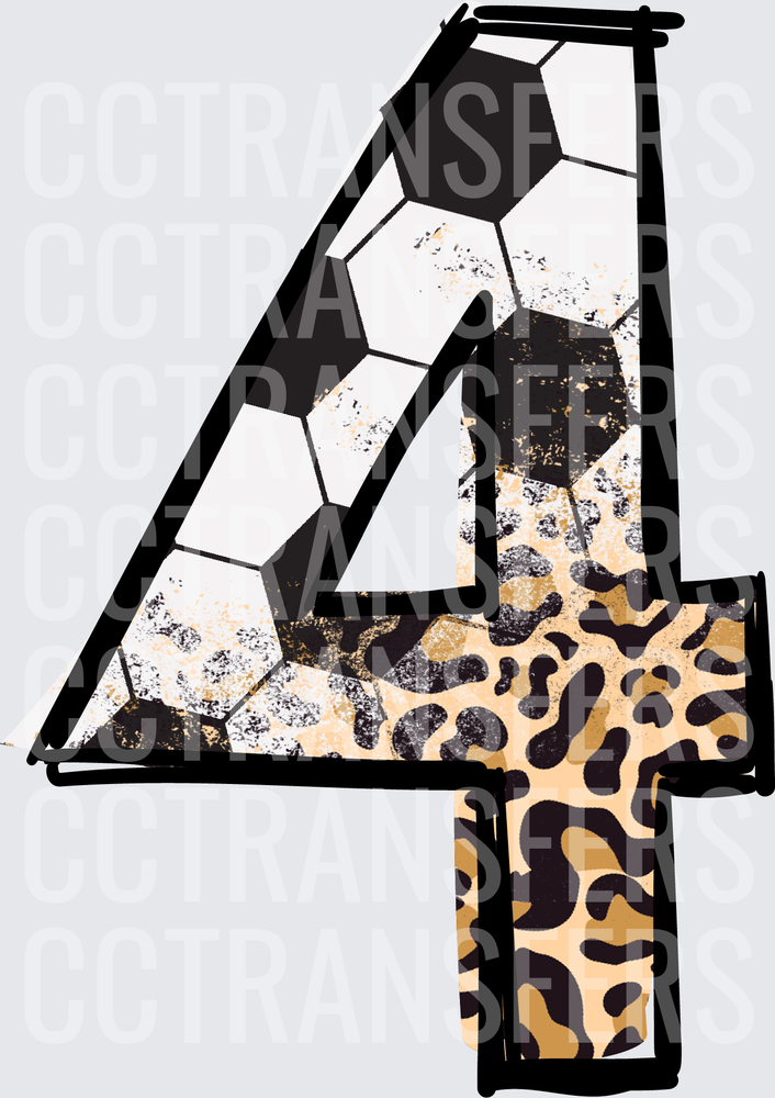 Number 4 Soccer Ball Leopard Print Split Design (DTF)