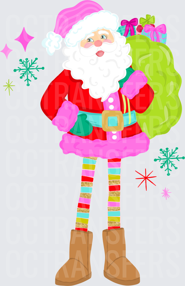 Colorful Santa Pink Trim Rainbow Legs Gift Sack (DTF)