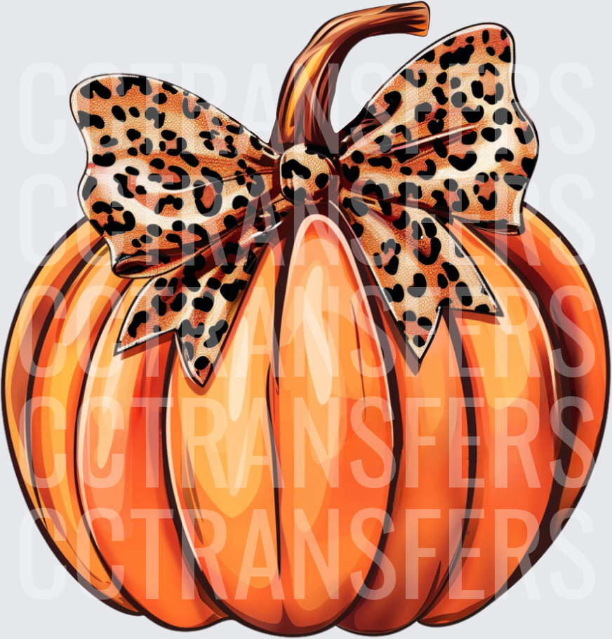 Orange Pumpkin with Leopard Print Bow Fall Harvest (DTF)