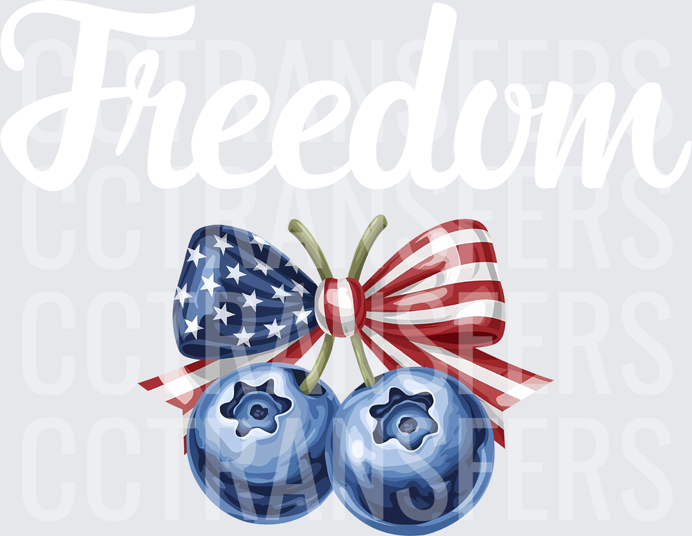 Patriotic Blueberries with Stars and Stripes Bow (DTF)