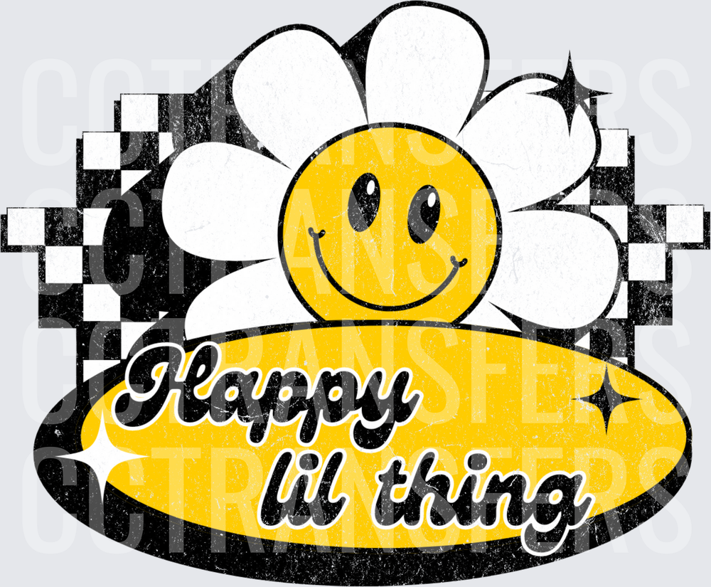 Happy Lil Thing Smiley Daisy Checkered Retro (DTF)