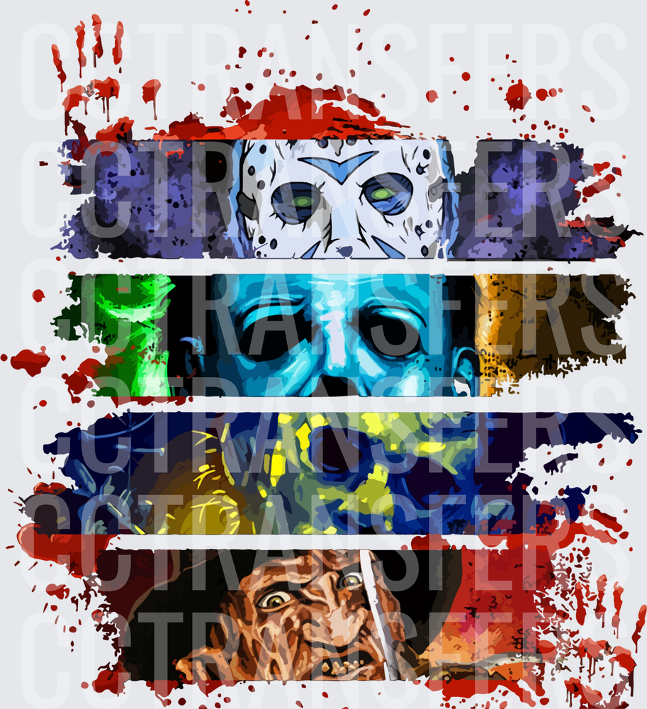 Classic Horror Icons Blood Splatter Four Panel (DTF)