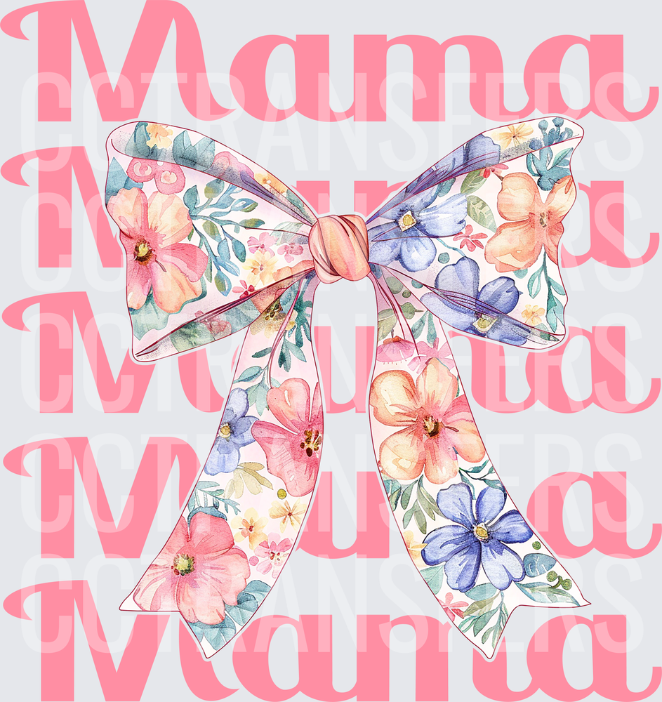 Mama Stacked Text Watercolor Floral Bow (DTF)