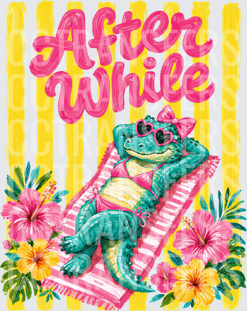 After While Sunbathing Alligator Bikini Hibiscus (DTF)