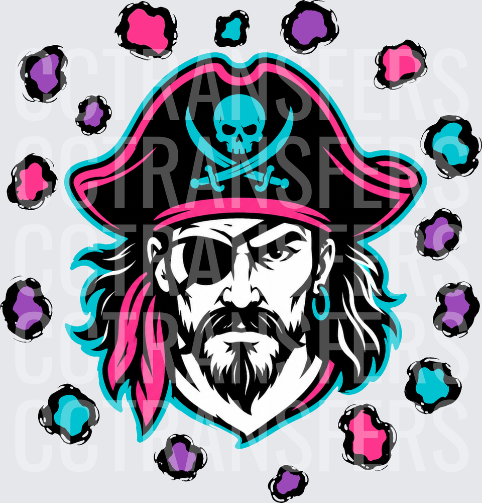 Neon Pirate Captain Eye Patch Skull Hat Splatter Design (DTF)