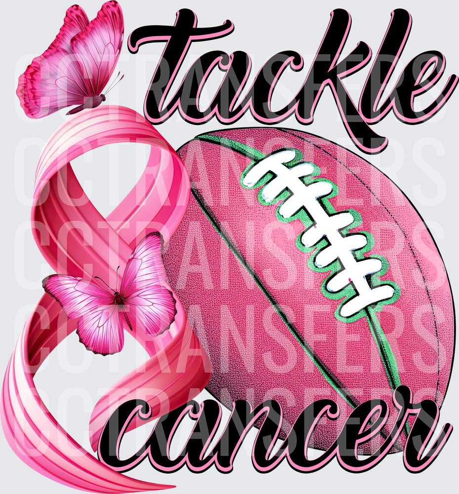 Tackle Cancer Pink Football Ribbon Butterflies (DTF)