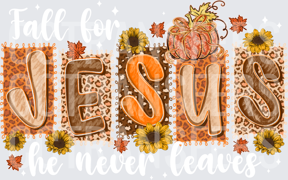 Jesus Fall Leopard Pumpkin Sunflower Letter Block Design (DTF)