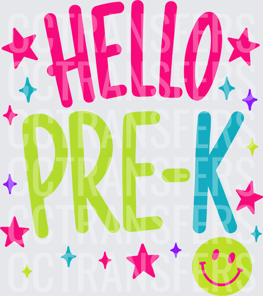 Hello Pre-K Colorful Stars Smiley Face (DTF)