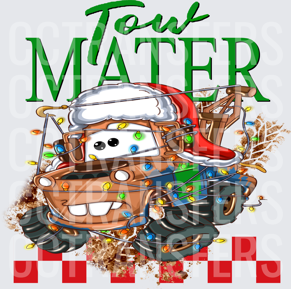 Tow Mater Christmas Lights Santa Hat Tow Truck (DTF)