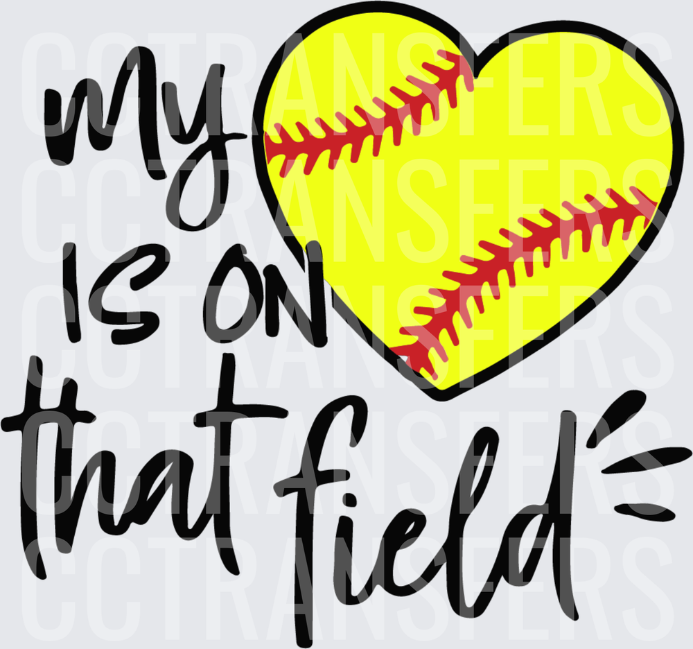 My Heart Is On That Field Yellow Softball Heart (DTF)