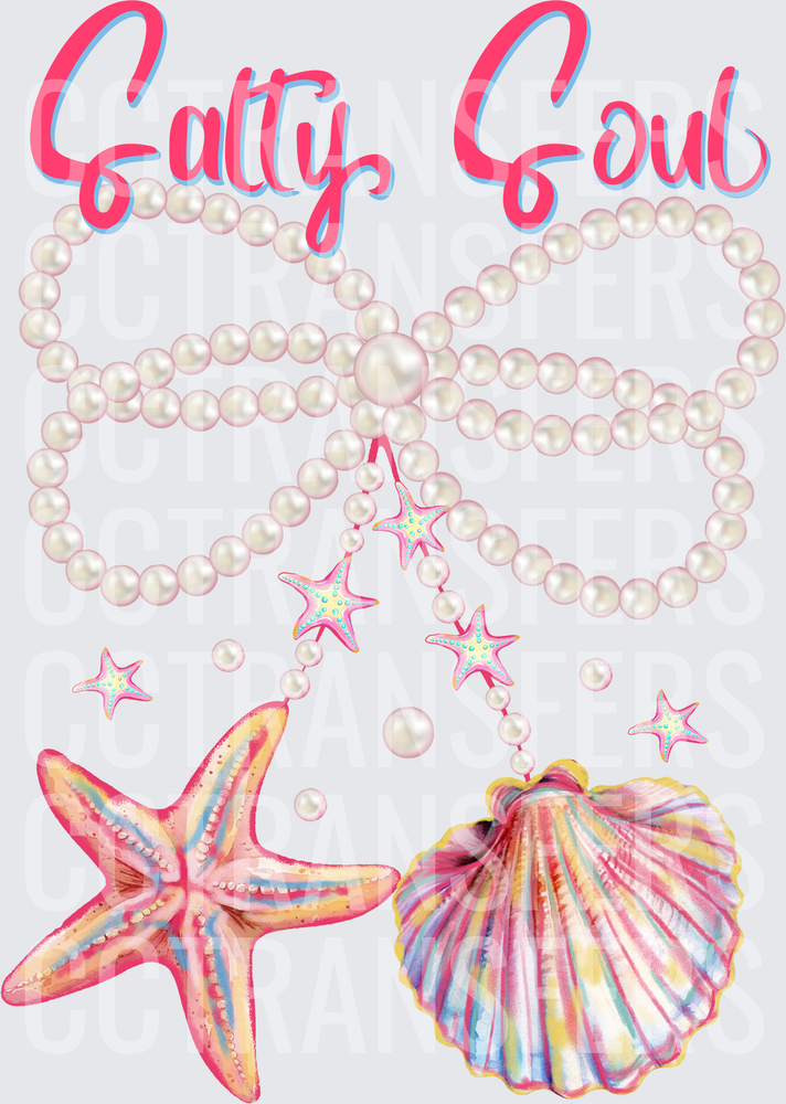 Salty Soul Pearl Bow Starfish Seashell Beach (DTF)