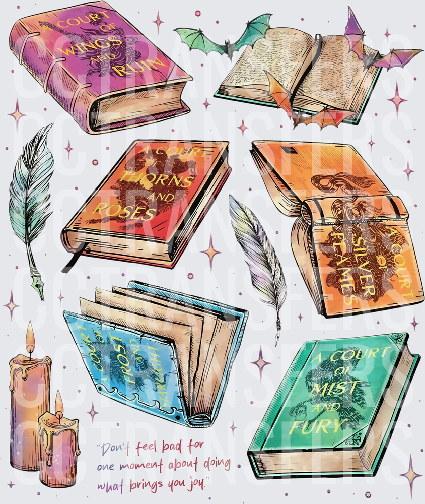 Fantasy Book Series Illustrated Collection with Candles & Quote (DTF)