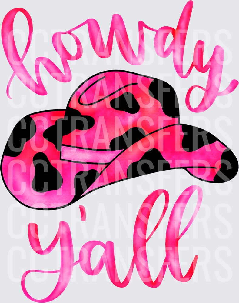 Howdy Y'all Pink Cow Print Cowgirl Hat (DTF)