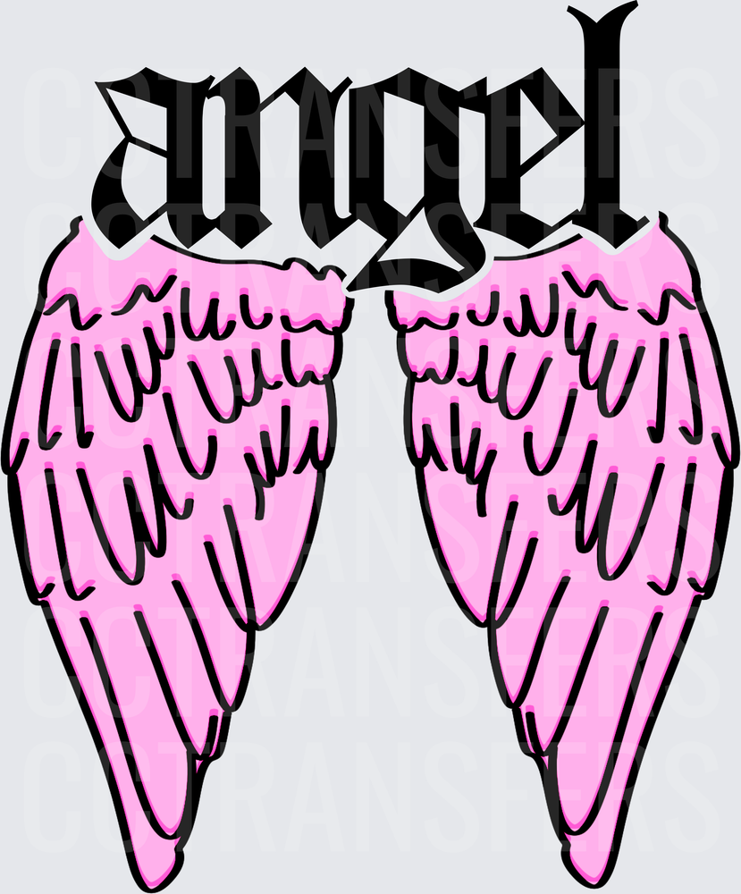 Pink Angel Wings Gothic Lettering Angel Word (DTF)