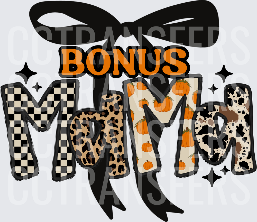 Bonus Mom Patchwork Pumpkin Leopard Bow Fall (DTF)