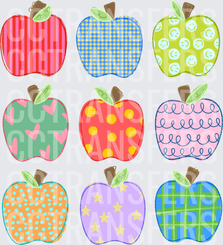 Colorful Patterned Apple Bundle Set of Nine (DTF)