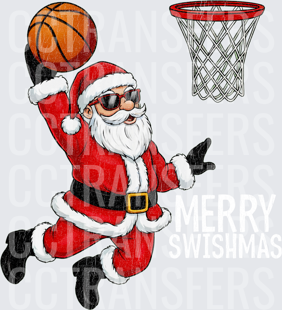 Cool Santa Claus Slam Dunk Basketball Hoop Christmas (DTF)