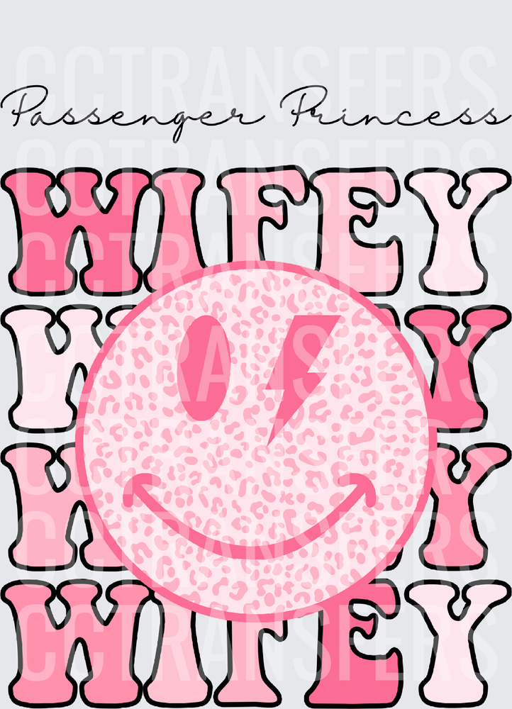 Passenger Princess Wifey Pink Leopard Smiley Lightning Bolt (DTF)