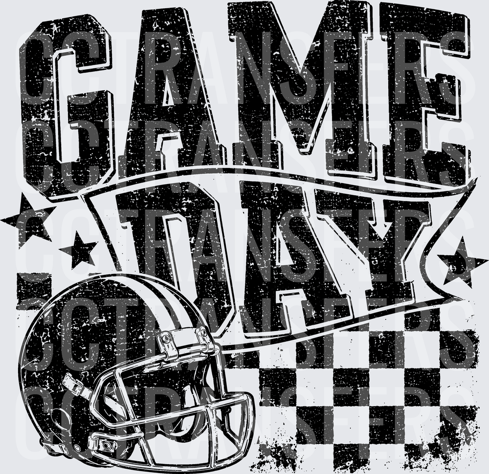 Game Day Football Helmet Grunge Stars Checkered (DTF)