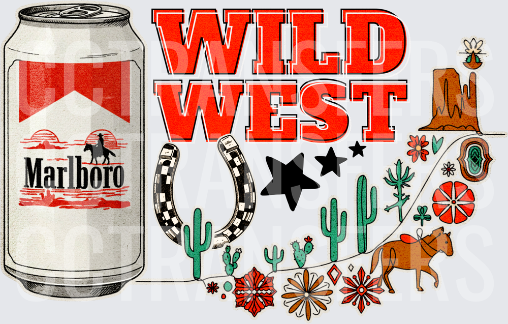 Wild West Beer Can Cowboy Cactus Horseshoe Desert (DTF)