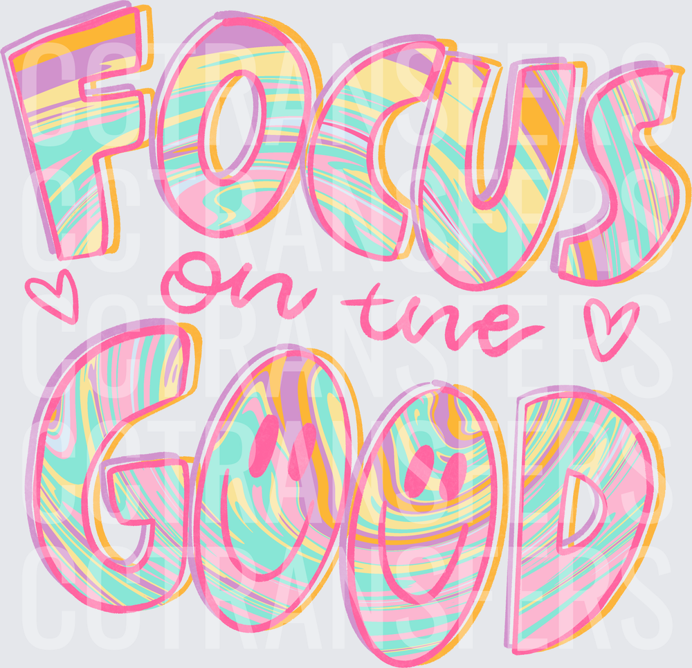 Focus On The Good Pastel Swirl Smiley Letter Art (DTF)