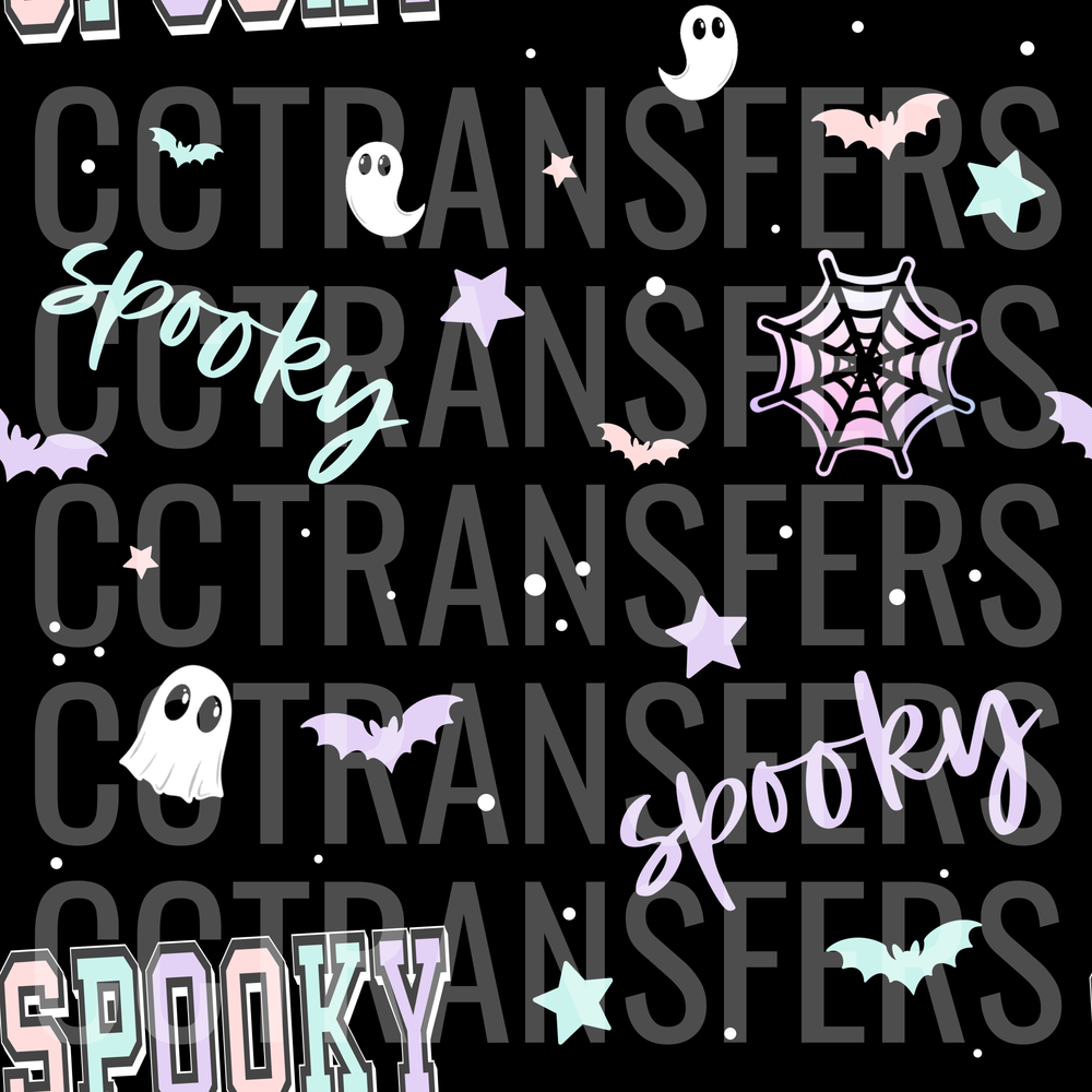Pastel Spooky Halloween Ghosts Bats Stars Spider Web Pattern (DTF)