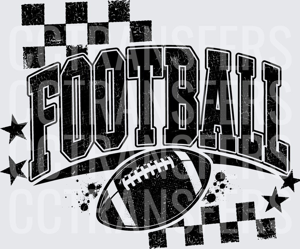 Distressed Football Arched Text Checkered Stars (DTF)