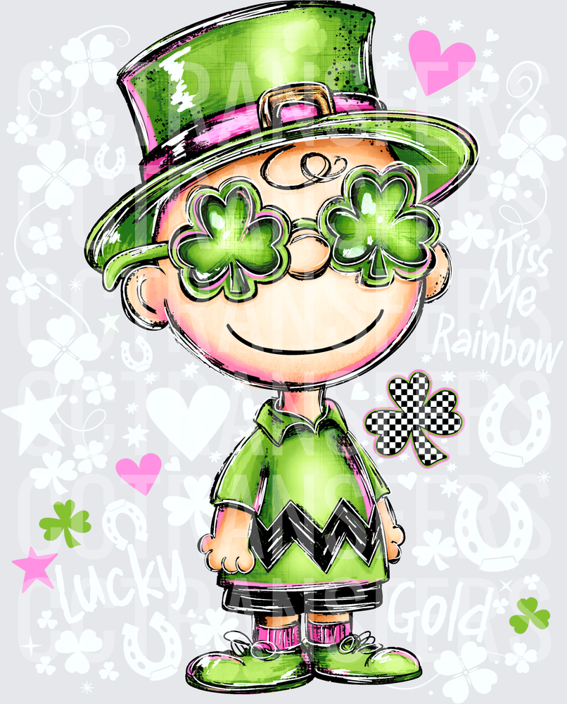 Cartoon Boy St. Patrick's Day Leprechaun Shamrock Glasses (DTF)