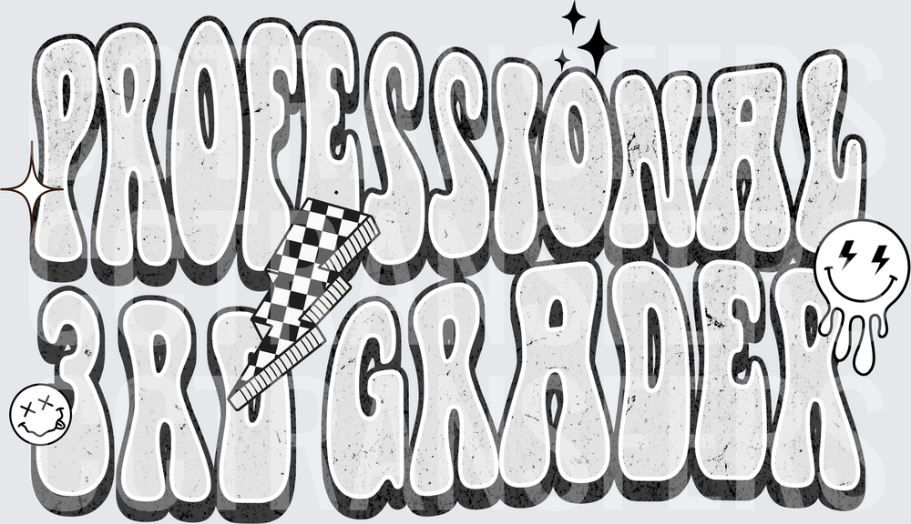 Professional 3rd Grader Retro Bubble Letter Checkered (DTF)