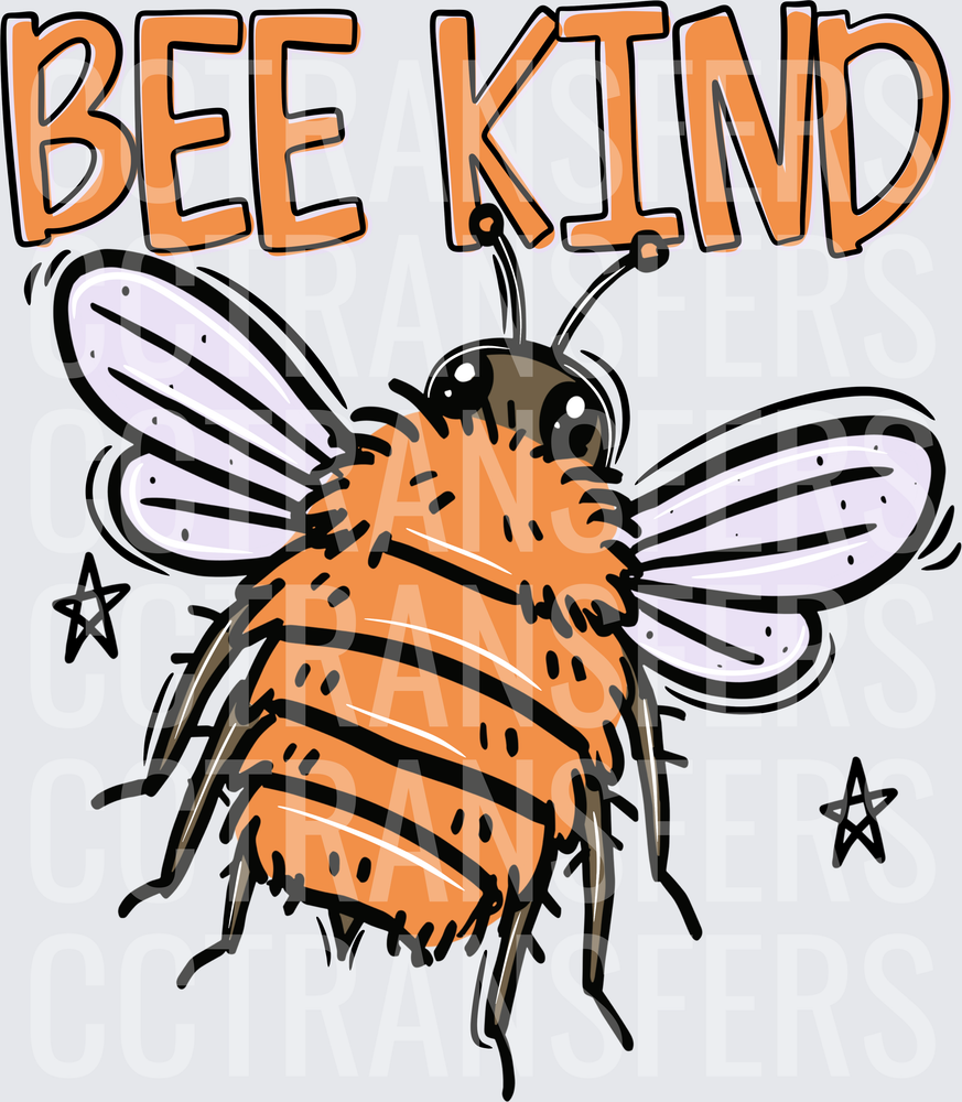 Bee Kind Cute Fuzzy Cartoon Bumblebee with Stars (DTF)