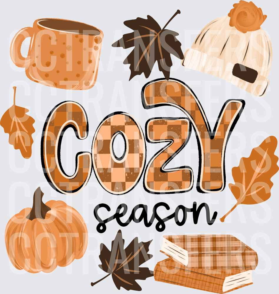 Cozy Season Fall Checkered Pumpkin Leaves Beanie Mug (DTF)