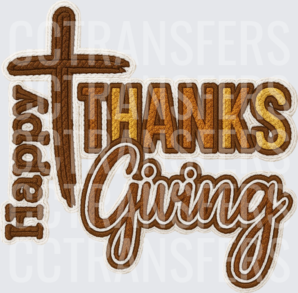 Happy Thanksgiving Cross Chenille Patch Style (DTF)