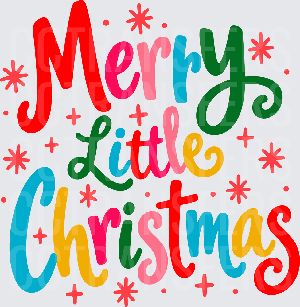 Merry Little Christmas Colorful Festive Script with Snowflakes (DTF)