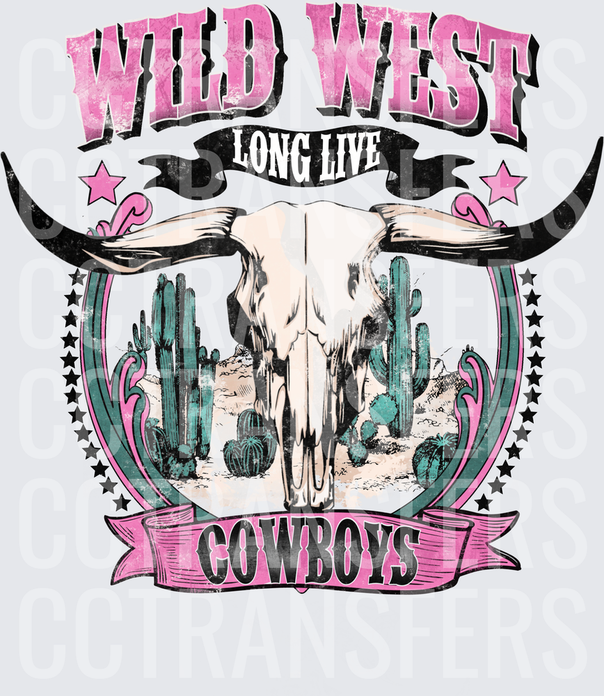 Wild West Long Live Cowboys Bull Skull Desert Cactus (DTF)