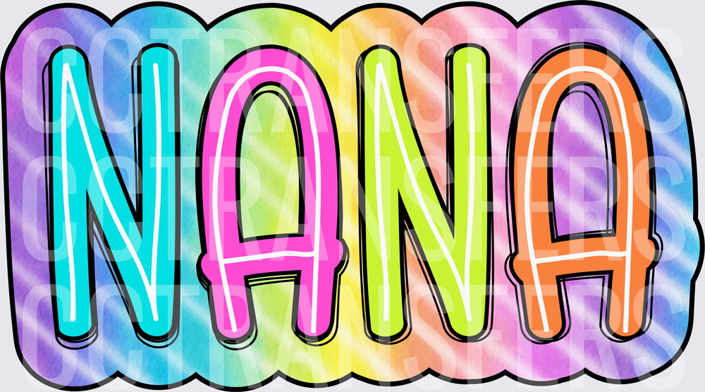 Nana Colorful Tie Dye Bubble Letter Bold Text (DTF)