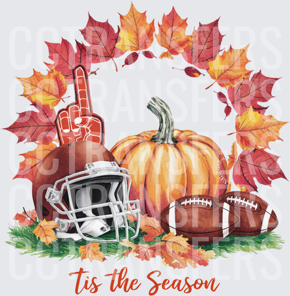 Tis The Season Fall Football Pumpkin Autumn Leaves (DTF)
