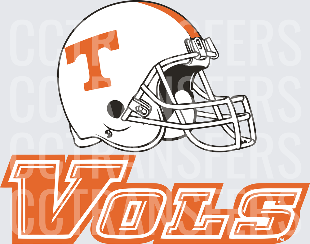 Orange and White Football Helmet VOLS Bold Text (DTF)