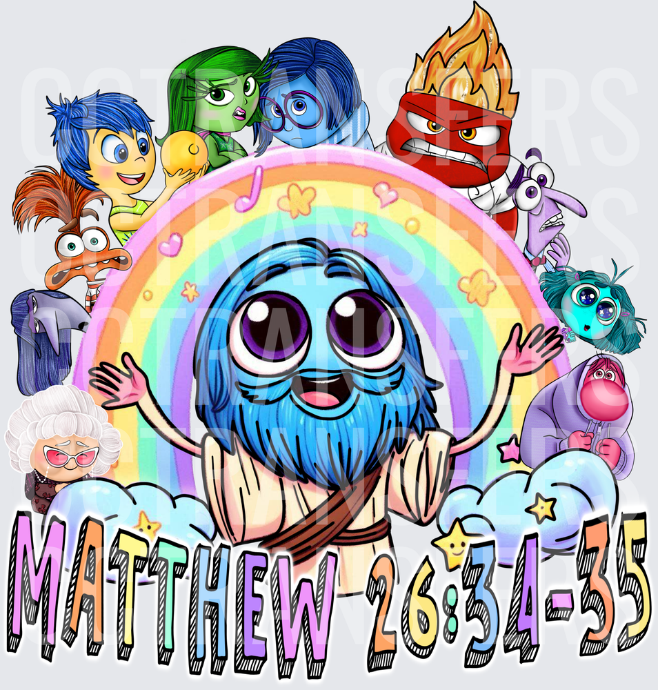 Cartoon Emotions Characters Rainbow Jesus Matthew 26:34-35 (DTF)