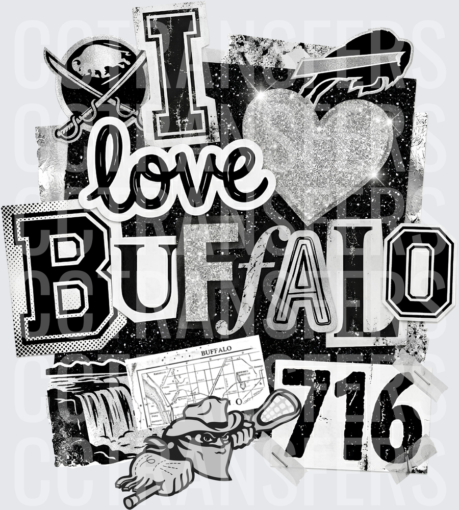I Love Buffalo 716 Glitter Heart City Pride Collage (DTF)