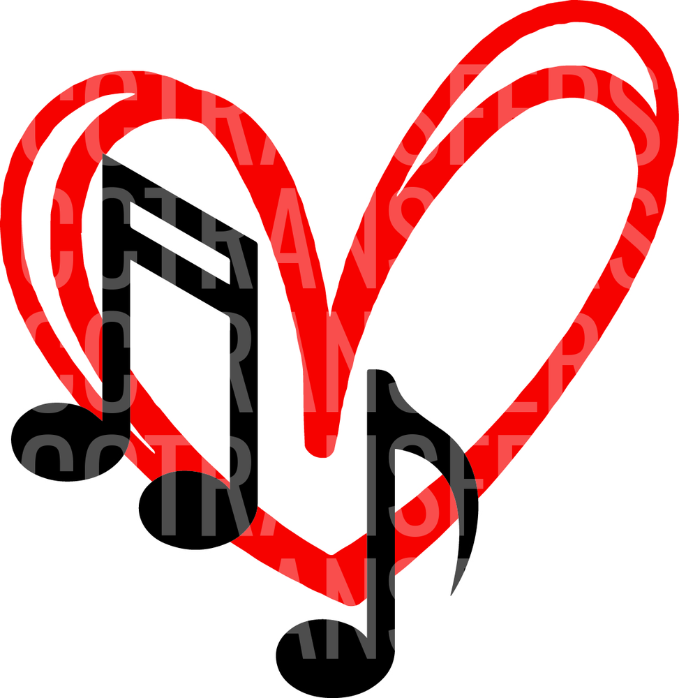 Red Hand Drawn Heart with Black Music Notes (DTF)