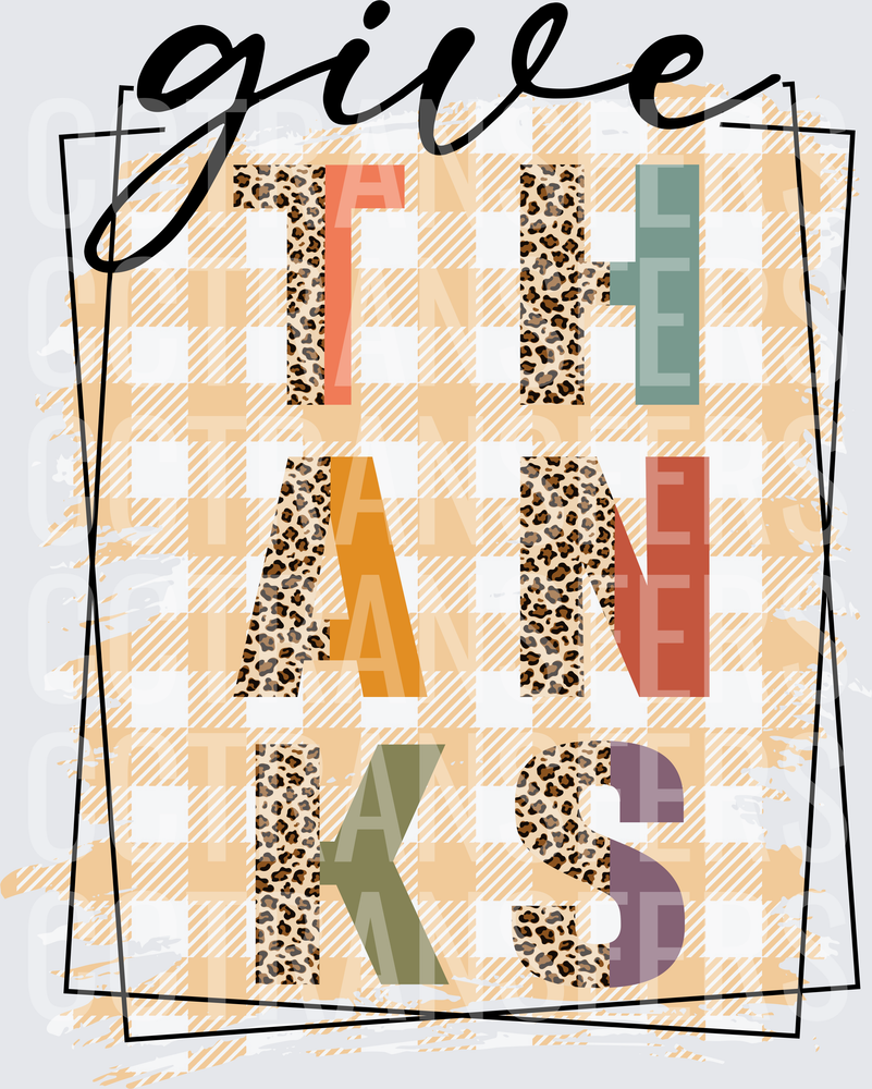 Give Thanks Leopard Print Plaid Colorful Block Letters (DTF)
