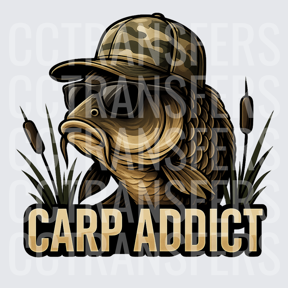 Carp Addict Cool Fish Camo Hat Sunglasses Cattails (DTF)