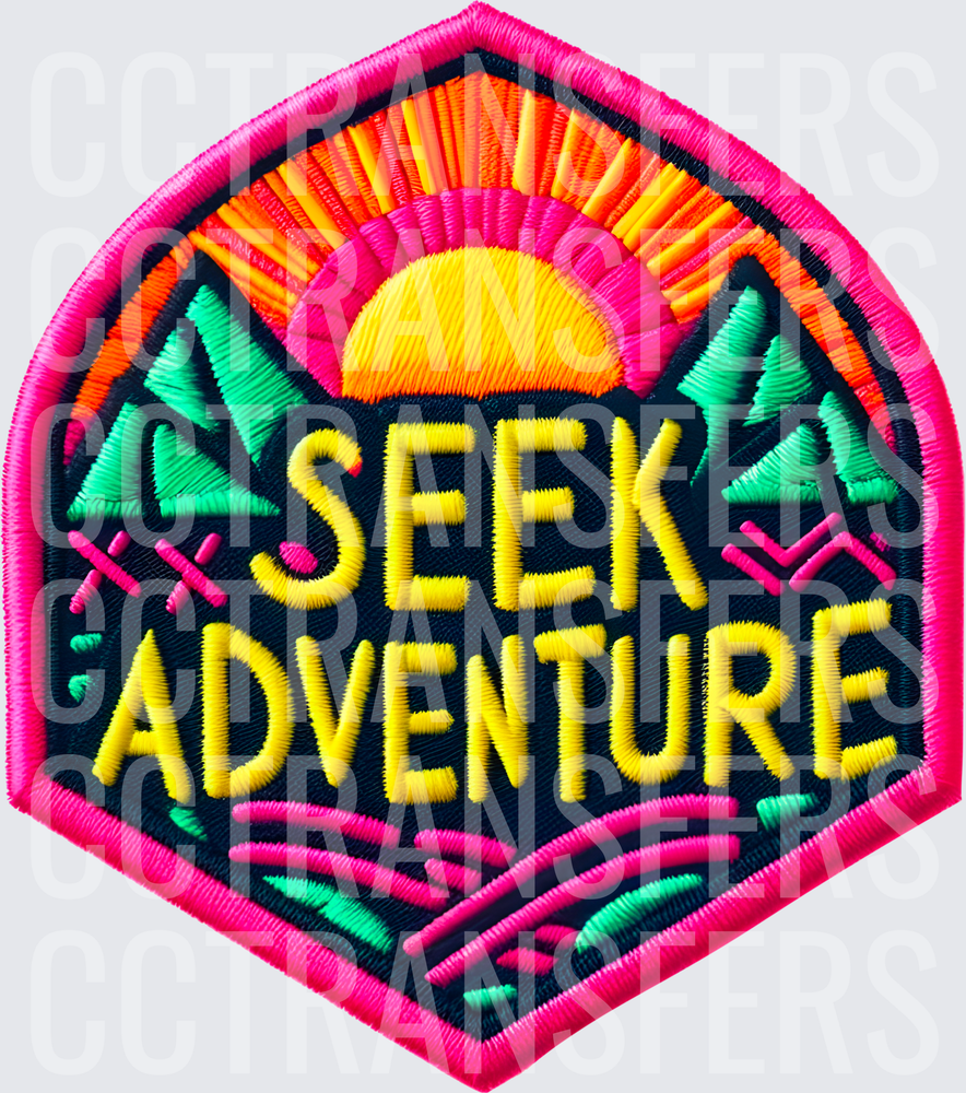 Seek Adventure Neon Embroidered Patch Sunset Mountains (DTF)