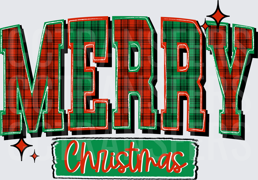 Merry Christmas Red Green Plaid Bold Retro Lettering (DTF)