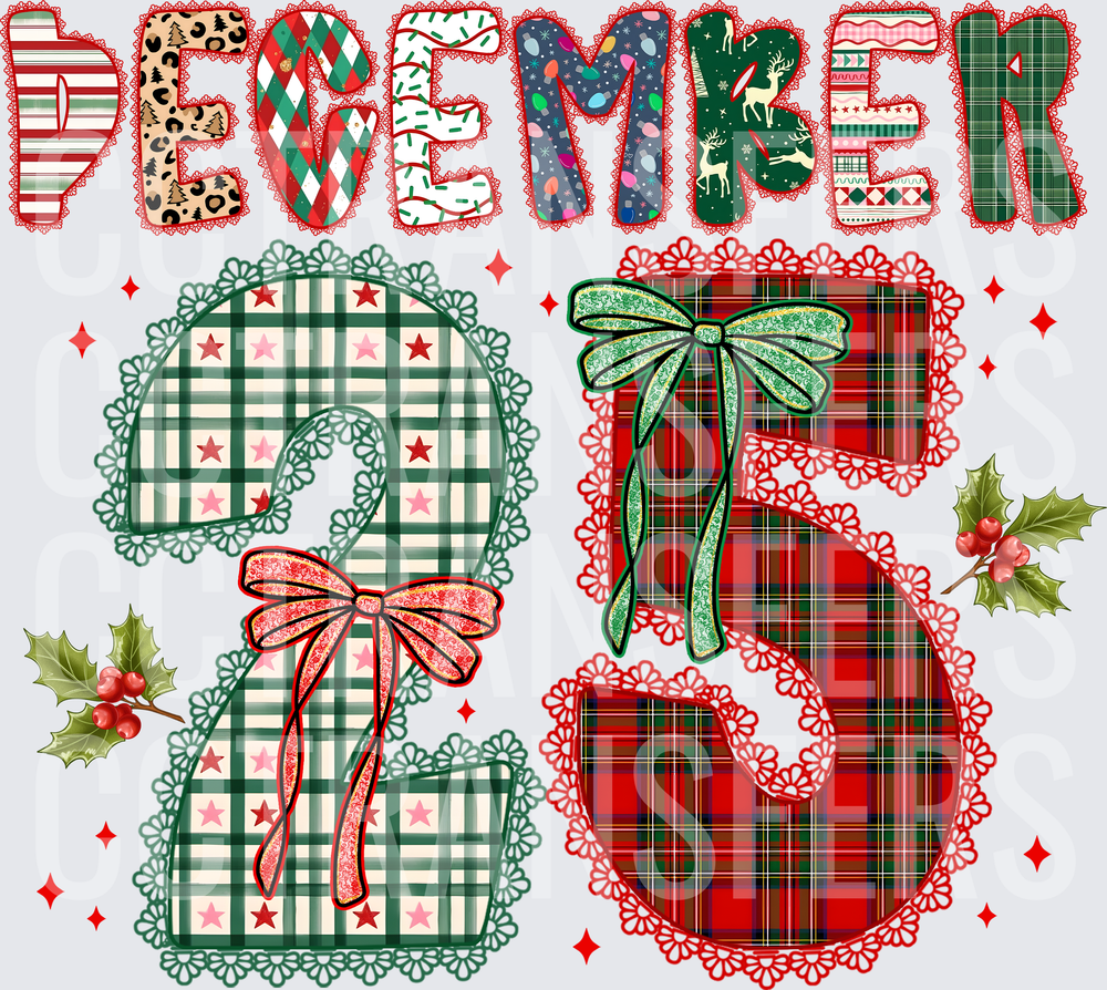 December 25 Patchwork Plaid Bow Lace Christmas (DTF)