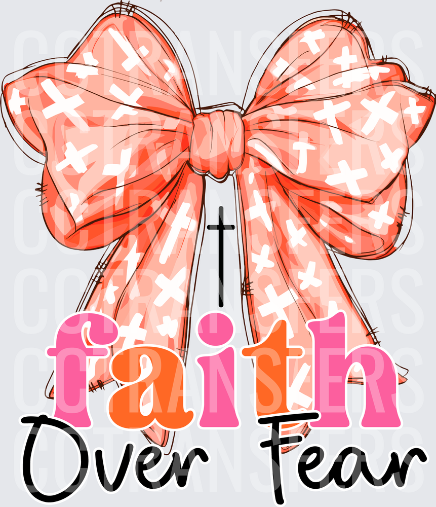 Faith Over Fear Coral Bow with Crosses (DTF)